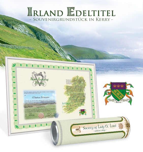 Exklusive Lordschaft in Kerry - Geschenkurkunde für irischen Lord oder Lady